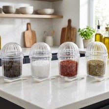 Store Şeffaf Kapaklı 4’lü Baharatlık Seti + Kaşık – 13 cm Yükseklik, 8 cm Genişlik – Çok Amaçlı Baharat ve Gıda Saklama Kutusu