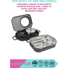 Store Bento 1100ML Lunchbox Tek Katlı 3 Bölmeli Kaseli Çelik Sefer Tası Yemek Kutusu (Siyah)