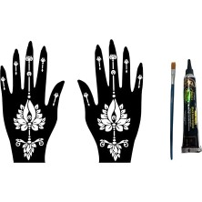 Defne Store Lotus Desenler El Üstü Dövme Seti 2 Adet Kına Kalıbı Siyah Kına ve Fırça Hediyeli