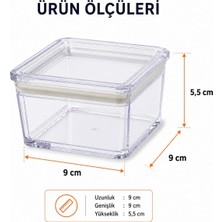 Store 6’lı Kare Contalı Kahvaltılık Seti, Şeffaf Mika Erzak Saklama Kabı, Kapaklı Mini Gıda Kabı, Peynir Zeytin Reçel Kuruyemiş Baharat Kabı, 9 x 9 x 5,5 cm