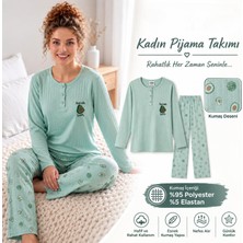 Lindros Kadın Düğme Yaka Raporlu Interlok Kışlık Pijama Takımı 02796 - 1 Adet