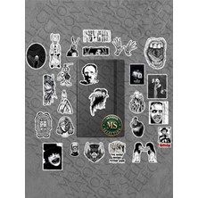 Store Black And White Horror Paketi/bullet Journal Defter Çıkartma Ajanda Laptop Etiket
