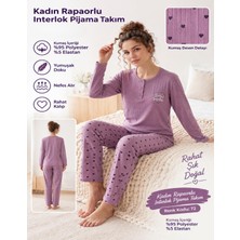 Lindros Kadın Düğme Yaka Raporlu Interlok Kışlık Pijama Takımı 02787 - 1 Adet