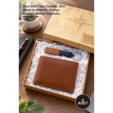 Yenilig 5 Adet Kutulu Erkek Cüzdan ve Anahtarlık Seti – Suni Deri Taba Cüzdan, Deri Metal Anahtarlık, Hediye Kutusu, Wallet Keychain