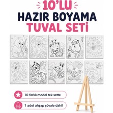 Store 10’lu Hazır Boyama Tuval Seti – Çocuklar Için Desenli Tuval ve Ahşap Şövale Seti