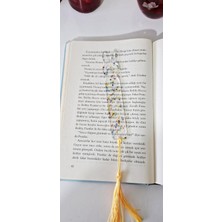 Store Dekoratif El Yapımı Kitap Ayracı, Altın Sarısı Püsküllü, Renkli Boncuklu, Kitapseverler Için