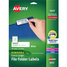 Store Ekstra Büyük Dosya Klasör Etiketleri, Çıkarılabilir Yapıştırıcı, Mat Beyaz, 15/16" x 3-7/16", 450 Etiket (8425)