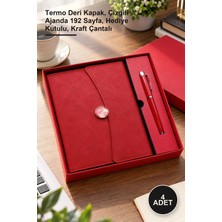Yenilig 4 Adet Deri Çizgili Defter ve Metal Roller Kalem Seti – Termo Deri Kapak, Çizgili Ajanda 192 Sayfa, Hediye Kutulu, Kraft Çantalı