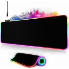 Store Owege Oyun Fare Altlığı Xxl 800 x 300 mm Rgb Fare Altlığı, Büyük, 14 Aydınlatma Modu, 7 LED Renk, Dikişli Kenarlar, Su Geçirmez, Kaymaz, Hassasiyeti Artırır, Komple Siyah