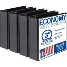 Store Ekonomik 3 Halkalı Klasör, Abd'de Üretilmiştir, 7,5 cm Yuvarlak Halkalı Klasör, Özelleştirilebilir Şeffaf Kapak, Siyah Toplu Klasör 4'lü Paket (MP48580)