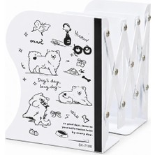 Store Karikatür Baskılı Teleskopik Metal Kitap Tutucu, Masaüstü Kitap Desteği ve Raf Düzenleyici Stand, 10-50 cm Genişleyebilir, Mıknatıslı Kalemlik Hediyeli, Dog-2
