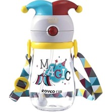 Store Rovco 350ML Pipetli Eğlenceli Sihirbaz Desenli ve Şapkalı Akıllı Pipet Toplu Tritan Su Matarası (Sarı-Kırmızı-Mavi)