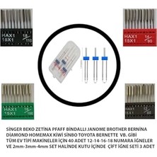 Defne Store Zetina Singer Janome Vb. Gibi Ev Makineleri 12-14-16-18 Numara 40 Adet Iğne ve 3 Adet Çift Iğne