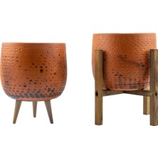 Store Bitki Tasarımı Ev Dekorasyon Aksesuar Siyah Nokta Desenli Toprak Saksı Saksılık Salon Çiçeklik Ikili Set 3 Ayaklı- 4 Ayaklı- 19 cm