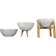 Store Bitki Tasarımı Ev Dekorasyon Beyaz Granit Aranjman Sunumluk Toprak Saksı Üçlü Set 20 cm Çap