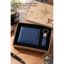 Yenilig 10 Adet Deri Anahtarlık ve Cüzdan Hediye Seti – Erkek Kutulu Set, Suni Deri Cüzdan ve Mavi Anahtarlık, Gift Wallet Keychain