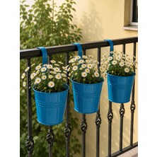 Store Askılı Balkon Saksı Seti, 3 Adet, Metal, Turkuaz, 1,5lt