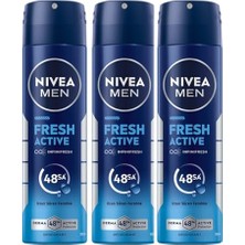 Defne Store Men Erkek Sprey Deodorant Fresh Active 150 ml x 3 Adet, Ter ve Ter Kokusuna Karşı 48 Saat Deodorant Koruması