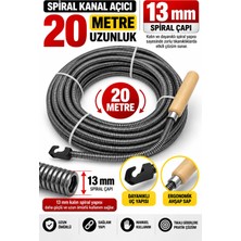 Ellante 13 mm × 20 Metre Spiral Kanal Açıcı – Ahşap Saplı Manuel Gider Açma Teli, Esnek Tesisat Temizleme Susta