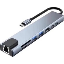 Defne Store Adaptör, Usb-C 8 In 1 Hub, 4K Hdmı, USB 3.0, USB 2.0, Pd 100W, RJ45, Sd/tf Kart Okuyucu, Çok Portlu