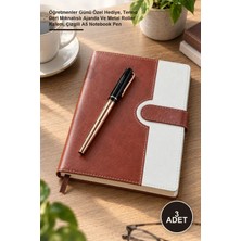 Yenilig 3 Adet Defter ve Kalem Seti – Öğretmenler Günü Özel Hediye, Termo Deri Mıknatıslı Ajanda ve Metal Roller Kalem, Çizgili A5 Notebook Pen