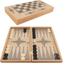 Defne Store Yakma Ahşap Tavla – 12 mm Mdf Kasa, Parlak Selefon Kaplama, 36 mm Krem & Siyah Tavla Pulları, 9 mm Zar – Dayanıklı