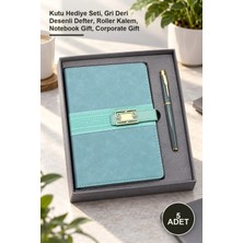 Yenilig 5 Adet Tarihsiz Ajanda Defter ve Metal Kalem Seti – Kutu Hediye Seti, Gri Deri Desenli Defter, Roller Kalem, Notebook Gift, Corporate Gift