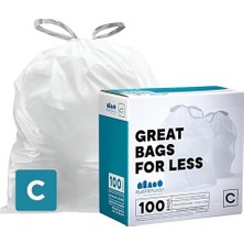 Defne Store Simplehuman (X) Code C Uyumlu Beyaz Ipli Çöp Torbaları 2,6-3,2 Galon / 10-12 Litre, 100 Adet