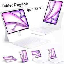 Defne Store iPad Air 11 Inç (M4/m3/m2 2026/2025/2024) iPad Air 8/7/6/5/4. Nesil ve iPad Pro 11 Inç Için Uyumlu 360 Dönebilen Keyboard Touchpad Işıklı Türkçe Q Klavyeli Kılıf (Beyaz)