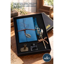 Yenilig 2 Adet Kaligrafi Kalem Seti – Tüylü Divit Kalem, Vintage Yaprak Desenli Deri Defter, Masaüstü Tutucu, Hediye Seti, Calligraphy Pen, Leather Notebook