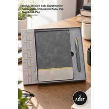 Yenilig 2 Adet Deri Defter ve Metal Kalem Seti – Kutulu Hediye Seti, Öğretmenler Günü Özel, Gri Desenli Kutu, Vıp Notebook Pen