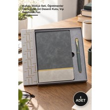 Yenilig 1 Adet Deri Defter ve Metal Kalem Seti – Kutulu Hediye Seti, Öğretmenler Günü Özel, Gri Desenli Kutu, Vıp Notebook Pen