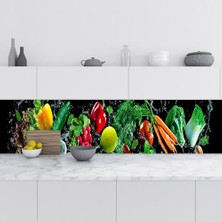Defne Store Mutfak Tezgah Arası Fayans Kaplama Folyosu, Sebzeler, 60X200 cm