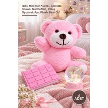 Yenilig 5 Adet Peluş Pembe Ayıcık Hediye Seti – Işıklı Mini Kar Küresi, Çikolata Kokulu Not Defteri, Peluş Oyuncak Ayı, Plush Bear Gift
