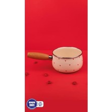 Defne Store Ahşap Saplı Kalp Desenli Emaye Sos Tavası 16 cm 1,3 L, Indüksiyon Dahil Tüm Ocaklara Uygun