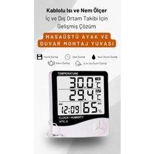 Store Htc-2 Dijital Termometre Saat Nem ve Sıcaklık Ölçer Iç Dış Mekan