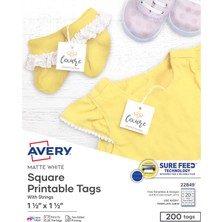 Store Yazdırılabilir Boş Kare Hediye Etiketleri, Sure Feed, 3,8 cm x 3,8 Cm, Beyaz, 200 Özelleştirilebilir Ipli Etiket (22849)