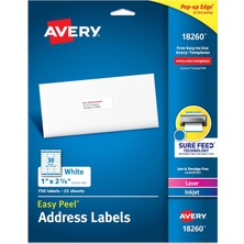 Store Kolay Soyulabilir Basılabilir Adres Etiketleri, Emin Besleme, 1" x 2-5/8", Beyaz, 750 Boş Gönderi Etiketi (18260)