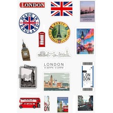 Store Londra - Ingiltere Baskılı 17'li Telefon ve Bilgisayar Yüzeylerine Uygun Özel Tasarım Sticker Seti