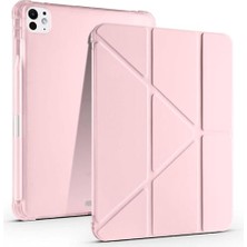 Defne Store Kılıf, Apple ile Uyumlu iPad Pro 11 2024 Tri Folding Kalem Bölmeli Standlı Kılıf Rose Gold