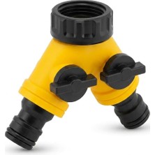Store Çift Çıkışlı Vanalı Musluk Adaptörü 1/2" - 3/4" | Bahçe Hortumu Y Bağlantı Aparatı | Bağımsız Su Kontrolü