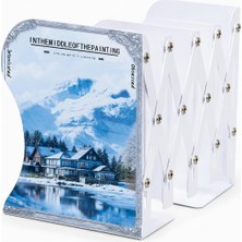 Store Ev Baskılı Teleskopik Metal Kitap Tutucu, Masaüstü Kitap Desteği ve Raf Düzenleyici Stand, 10-50 cm Genişleyebilir, Mıknatıslı Kalemlik Hediyeli, Ev-2