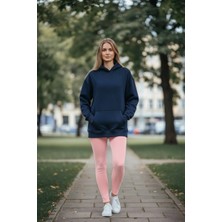 Modus Contemporary İndigo Mavi Unisex Oversize Kapüşonlu Kanguru Cepli 3 İplik Şardonlu Sweatshirt