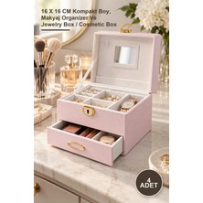 Yenilig 4 Adet Deri Kaplamalı Makyaj ve Takı Kutusu – 16 x 16 cm Kompakt Boy, Makyaj Organizer ve Jewelry Box / Cosmetic Box