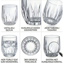 Tr 6'li Kristal Kesme Görünümlü Cam Bardak Seti - Meşrubat, Su, Kahve ve Viski Bardağı Takım