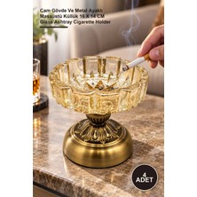 Yenilig 4 Adet Metal Ayaklı Cam Küllük – Cam Gövde ve Metal Ayaklı Masaüstü Küllük 16 x 14 cm Glass Ashtray Cigarette Holder
