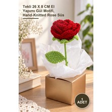 Yenilig 1 Adet El Örgüsü Gül – Tekli 26 x 8 cm El Yapımı Gül Motifi, Hand-Knitted Rose Süs