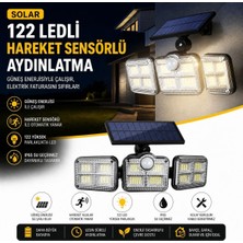 Alpotekno 3'lü 122 Ledli Güneş Enerjili Hareket Sensörlü Aydınlatma, Dış Mekan Duvar ve Bahçe Lambası Solar LED