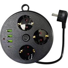 Aydogan's Ayd 3 Lü Akım Korumalı Priz Makaralı Anahtarlı 16A 4000 Watt 3 x USB - 1 Type-C 3395