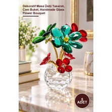 Yenilig 5 Adet Kristal Kaideli El Yapımı Cam Çiçek Buketi – Dekoratif Masa Üstü Tasarım, Cam Buket, Handmade Glass Flower Bouquet